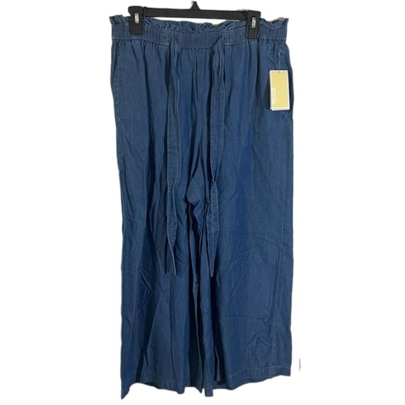 Michael Michael Kors Women's Tie Front Wide Leg Pants Light Cadet Wash Sz L NWT - Picture 3 of 10